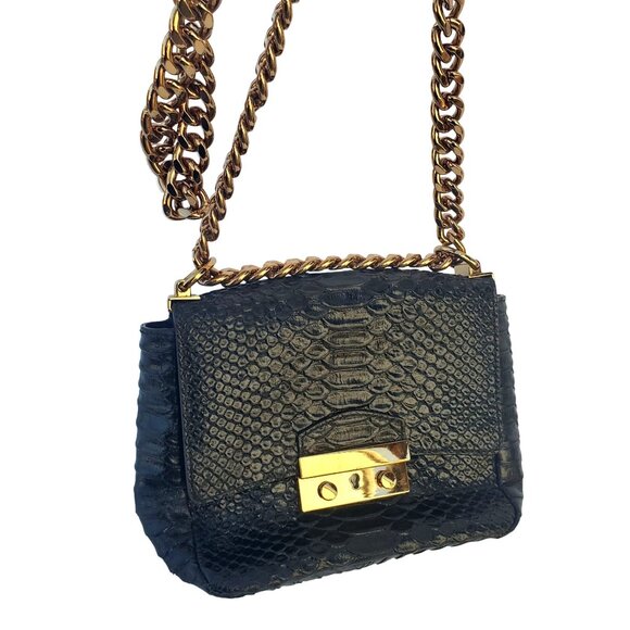 Uterque Crossbody Bag Black Cowhide Heavy Gold Metal Chain Old Money - Picture 1 of 12
